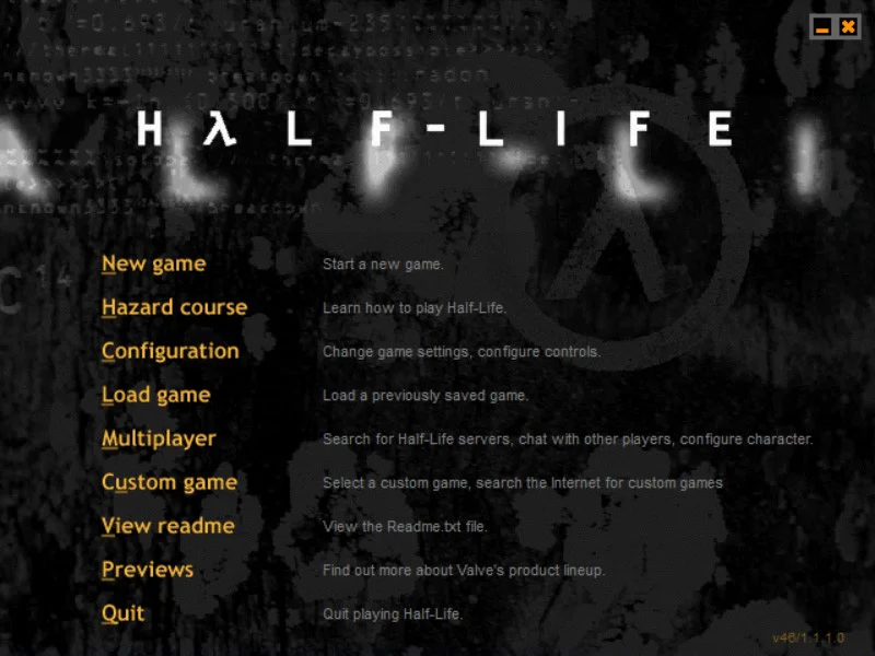 Меню игры Half-Life 1.5