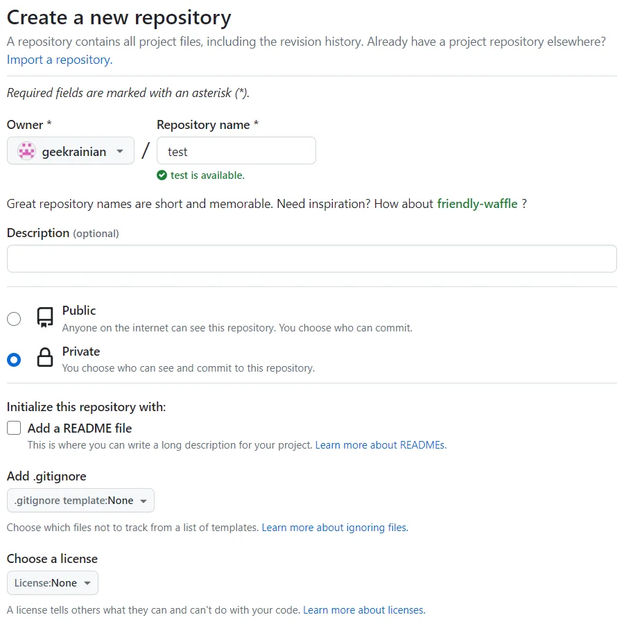 Создание нового репозитория в Github