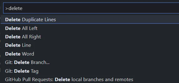 VS Code Command Palette - Delete Duplicate Lines