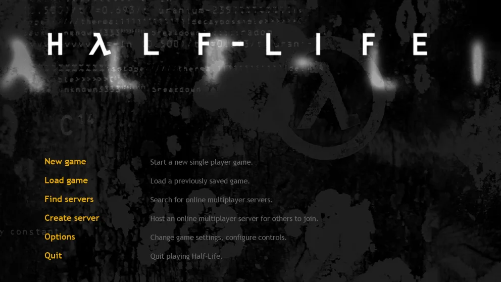 Обновленное меню игры Half-Life
